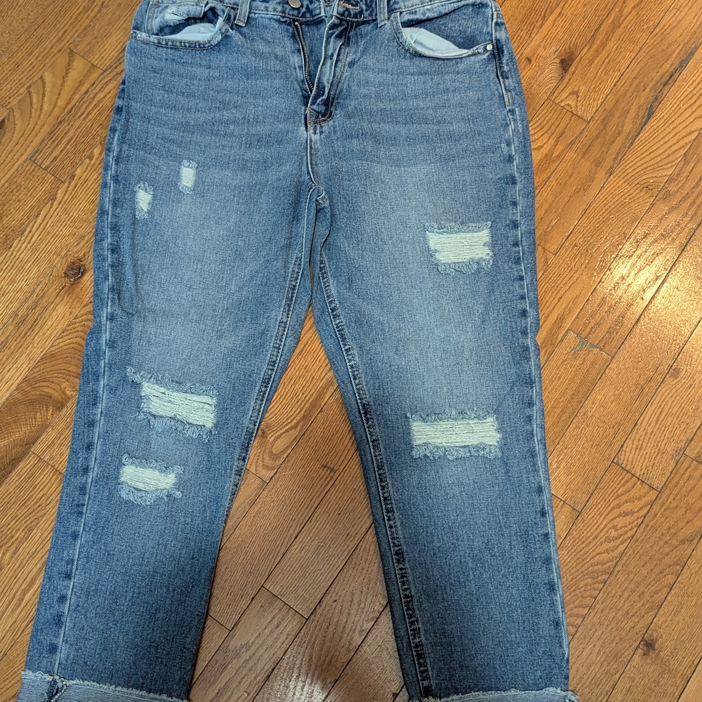 Denim&Co Blue Distressed Ankle Jeans